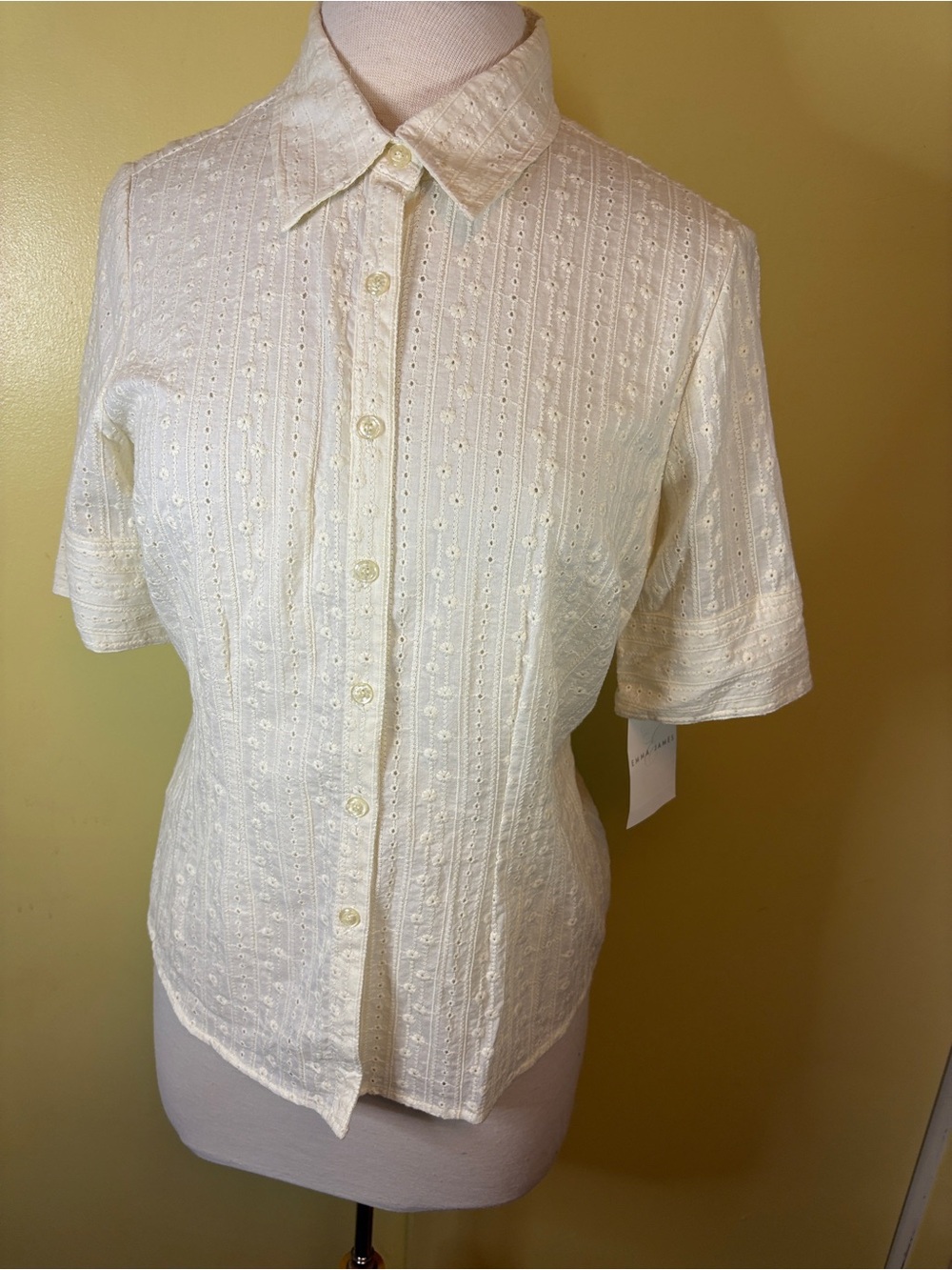Emma James Off White Eyelet Button-Front Blouse